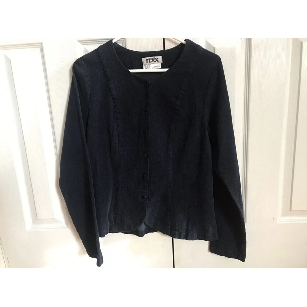 FLAX Queens Top Blazer Womens S (6-8) Navy Stretch Twill Button front minimalist - Picture 6 of 11